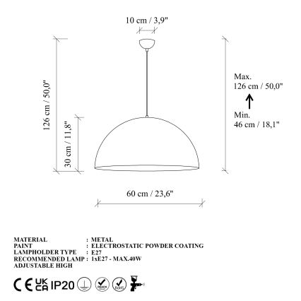 Lestenec na vrvici KURE 1xE27/40W/230V zlata