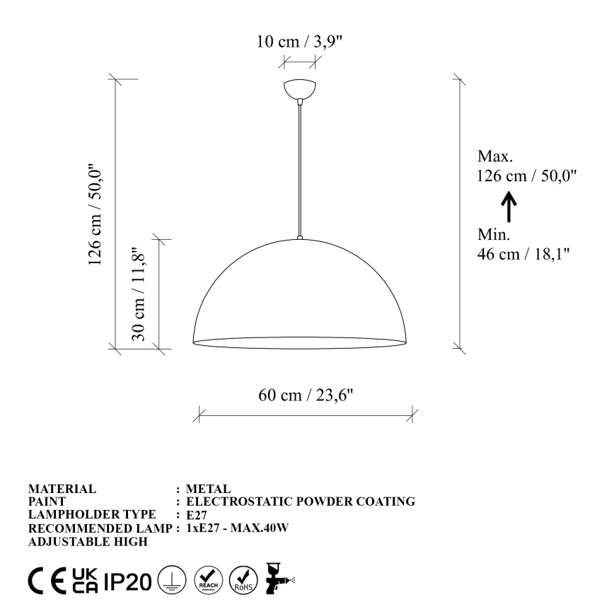 Lestenec na vrvici KURE 1xE27/40W/230V zlata