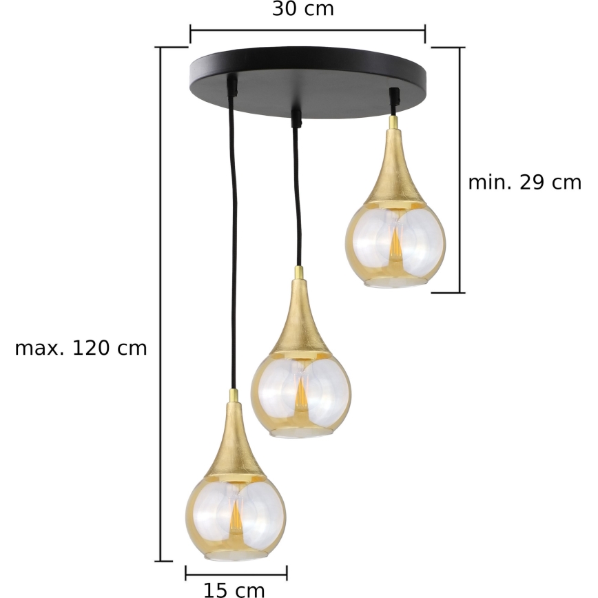 Lestenec na vrvici LACRIMA HONEY 3xE27/60W/230V premer 30 cm