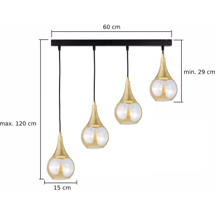 Lestenec na vrvici LACRIMA HONEY 4xE27/60W/230V