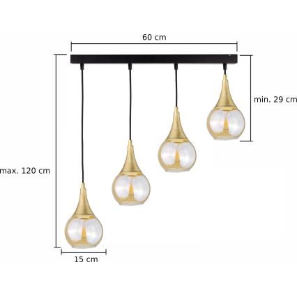 Lestenec na vrvici LACRIMA HONEY 4xE27/60W/230V