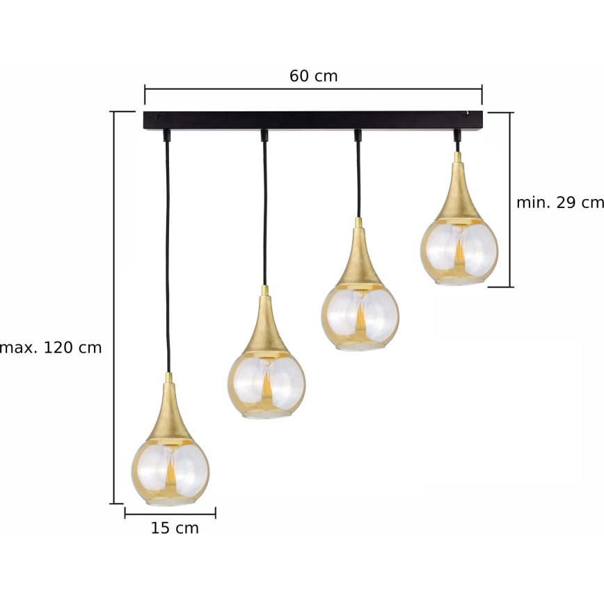 Lestenec na vrvici LACRIMA HONEY 4xE27/60W/230V