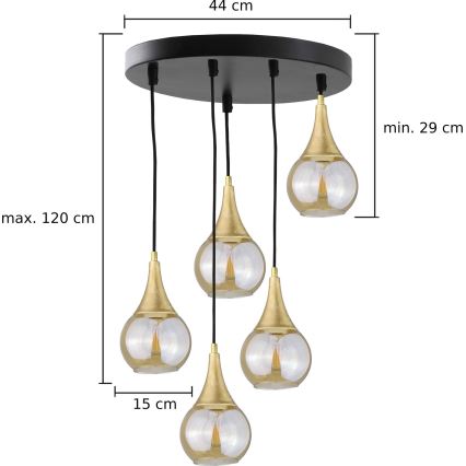 Lestenec na vrvici LACRIMA HONEY 5xE27/60W/230V premer 45 cm