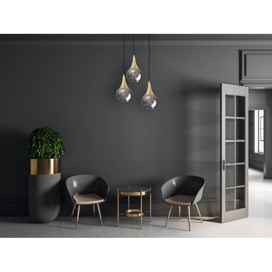 Lestenec na vrvici LACRIMA SMOKY 3xE27/60W/230V premer 30 cm