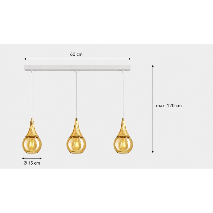 Lestenec na vrvici LACRIMA WHITE 3xE27/60W/230V