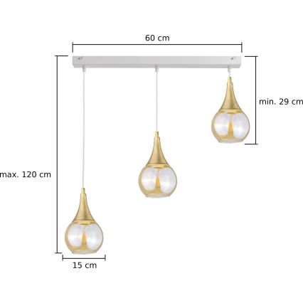 Lestenec na vrvici LACRIMA WHITE 3xE27/60W/230V