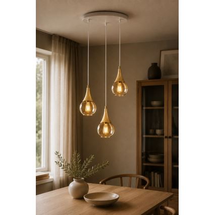 Lestenec na vrvici LACRIMA WHITE 3xE27/60W/230V premer 30 cm