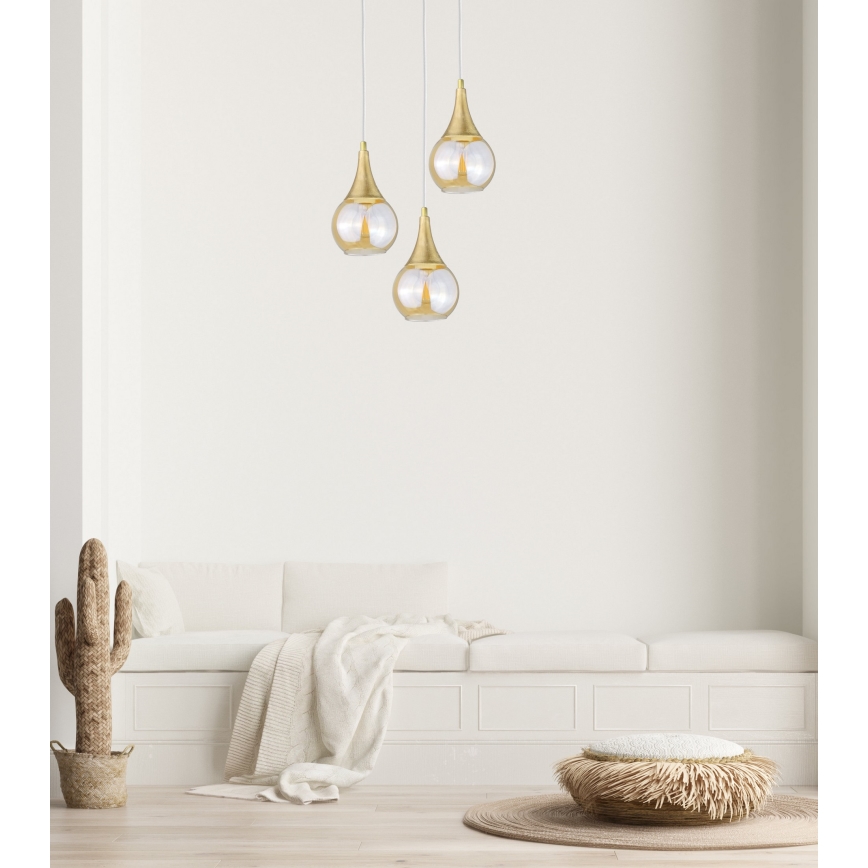 Lestenec na vrvici LACRIMA WHITE 3xE27/60W/230V premer 30 cm
