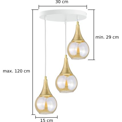 Lestenec na vrvici LACRIMA WHITE 3xE27/60W/230V premer 30 cm