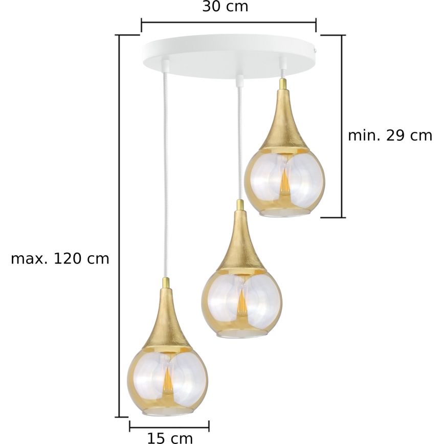 Lestenec na vrvici LACRIMA WHITE 3xE27/60W/230V premer 30 cm