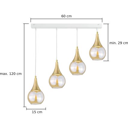 Lestenec na vrvici LACRIMA WHITE 4xE27/60W/230V