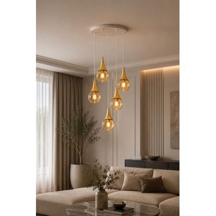 Lestenec na vrvici LACRIMA WHITE 5xE27/60W/230V premer 45 cm
