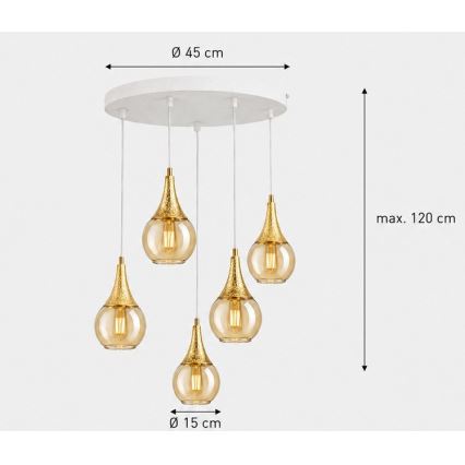 Lestenec na vrvici LACRIMA WHITE 5xE27/60W/230V premer 45 cm