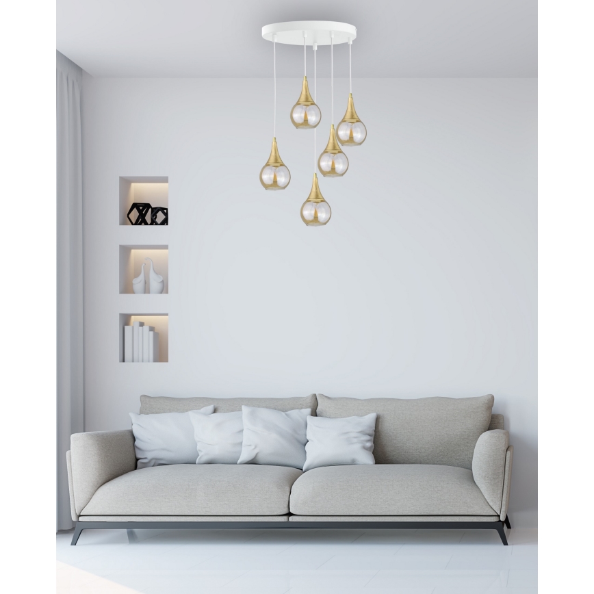 Lestenec na vrvici LACRIMA WHITE 5xE27/60W/230V premer 45 cm