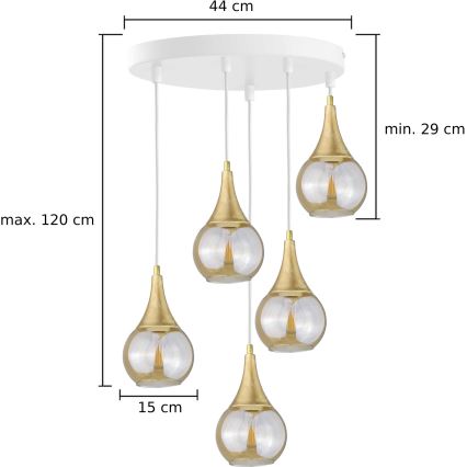 Lestenec na vrvici LACRIMA WHITE 5xE27/60W/230V premer 45 cm