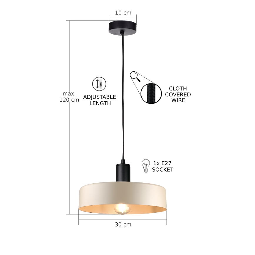 Lestenec na vrvici LATTE 1xE27/60W/230V bež/črna
