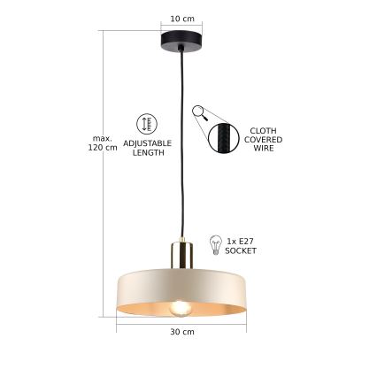 Lestenec na vrvici LATTE 1xE27/60W/230V bež/črna/sijajni krom