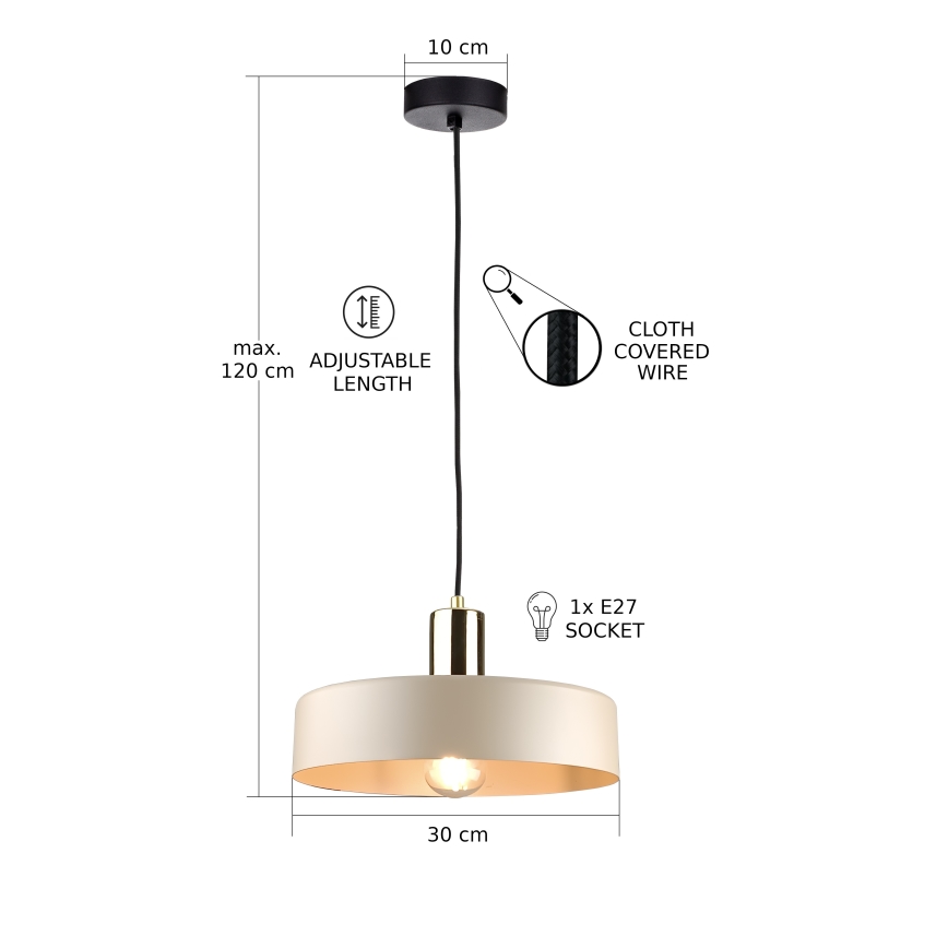 Lestenec na vrvici LATTE 1xE27/60W/230V bež/črna/sijajni krom