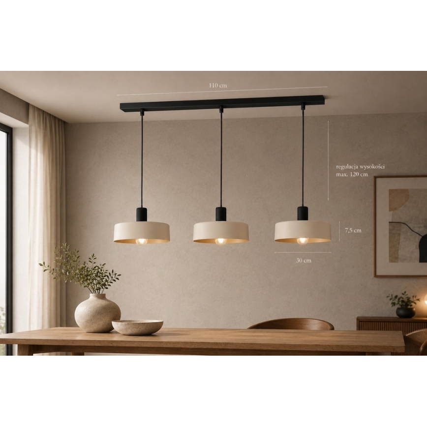 Lestenec na vrvici LATTE 3xE27/60W/230V bež/črna