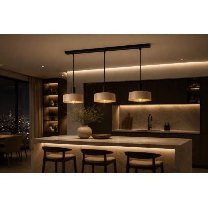 Lestenec na vrvici LATTE 3xE27/60W/230V bež/črna