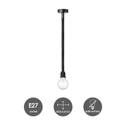 Lestenec na vrvici LEONARDO ROPE 1xE27/10W/230V črna