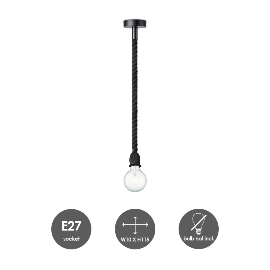Lestenec na vrvici LEONARDO ROPE 1xE27/10W/230V črna