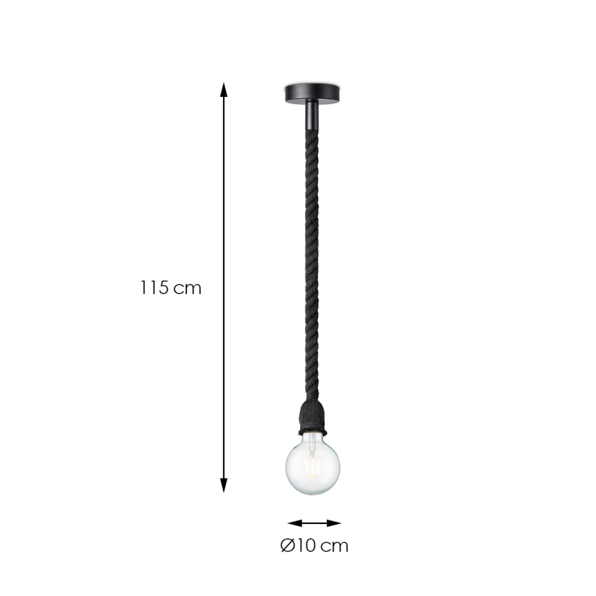 Lestenec na vrvici LEONARDO ROPE 1xE27/10W/230V črna