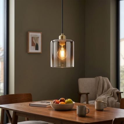 Lestenec na vrvici LIAH 1xE27/15W/230V zlata/zadimljeno rjave barve