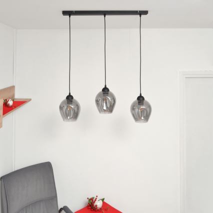Lestenec na vrvici LILI 3xE27/15W/230V črna/siva