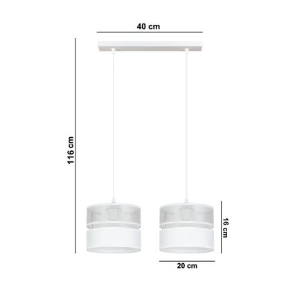 Lestenec na vrvici LIMA 2xE27/60W/230V srebrna/bela