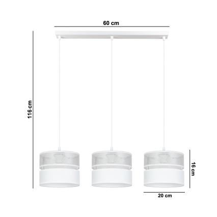 Lestenec na vrvici LIMA 3xE27/60W/230V srebrna/bela