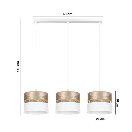 Lestenec na vrvici LIMA 3xE27/60W/230V zlata/bela