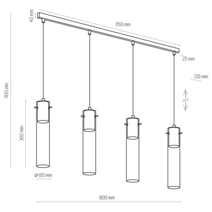 Lestenec na vrvici LOOK GRAPHITE 4xGU10/10W/230V