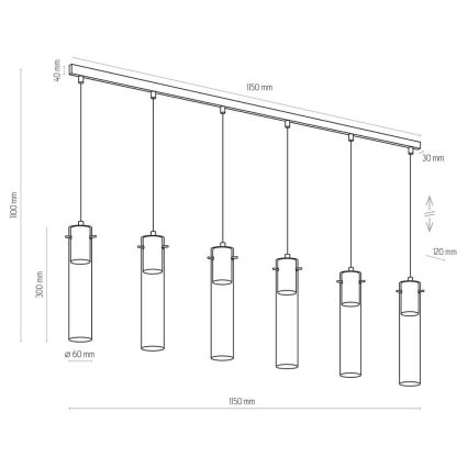 Lestenec na vrvici LOOK GRAPHITE 6xGU10/10W/230V