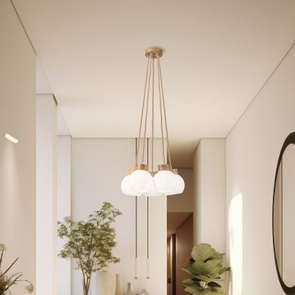 Lestenec na vrvici LOOMIS 5xE27/15W/230V 83 cm bež/hrast