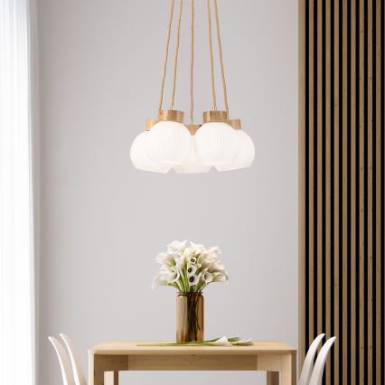Lestenec na vrvici LOOMIS 5xE27/15W/230V 83 cm bež/hrast