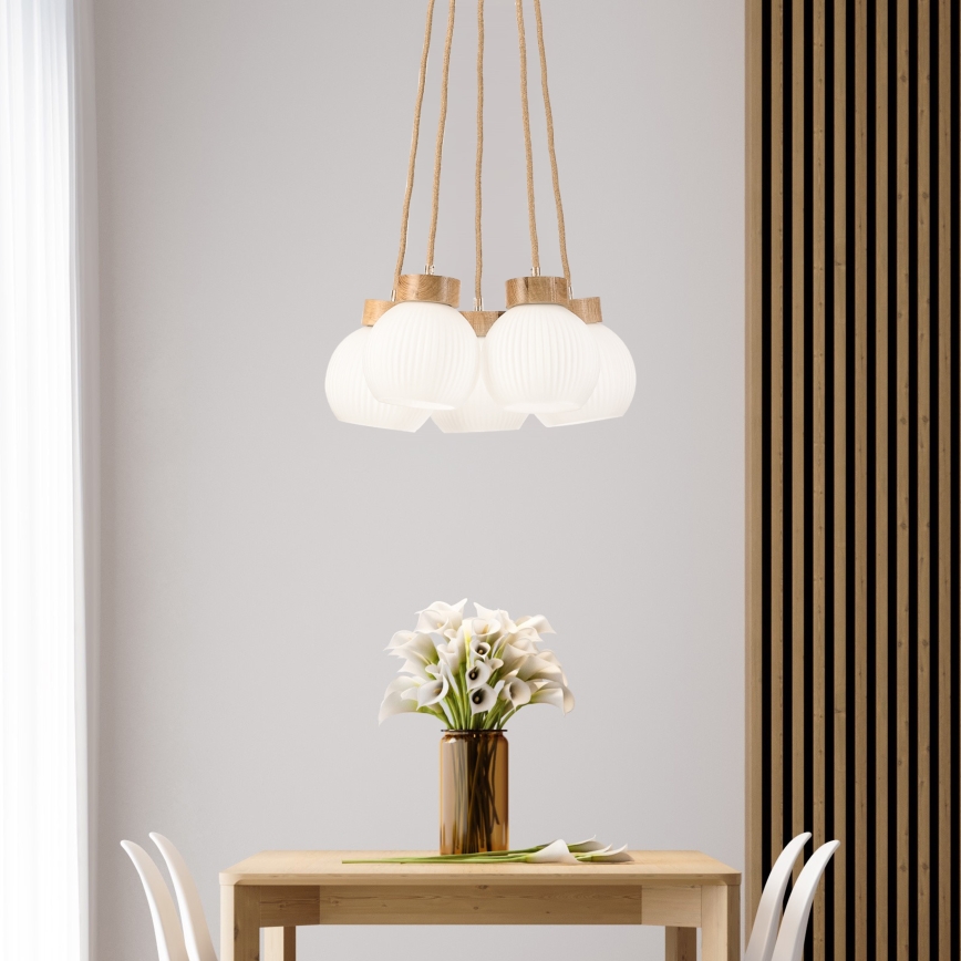 Lestenec na vrvici LOOMIS 5xE27/15W/230V 83 cm bež/hrast