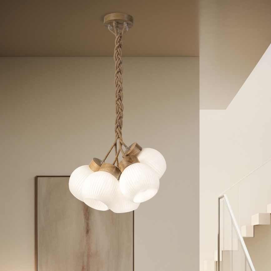 Lestenec na vrvici LOOMIS 5xE27/15W/230V 83 cm bež/hrast