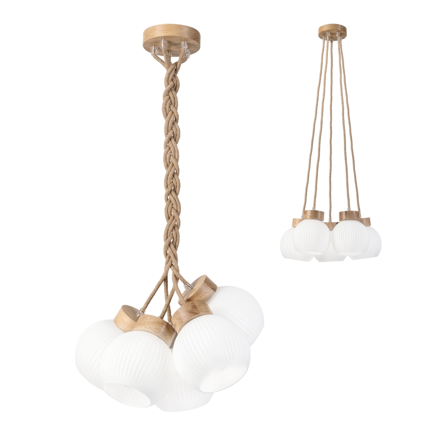 Lestenec na vrvici LOOMIS 5xE27/15W/230V 83 cm bež/hrast