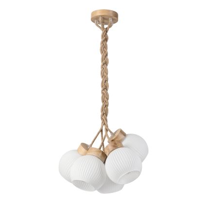 Lestenec na vrvici LOOMIS 5xE27/15W/230V 83 cm bež/hrast