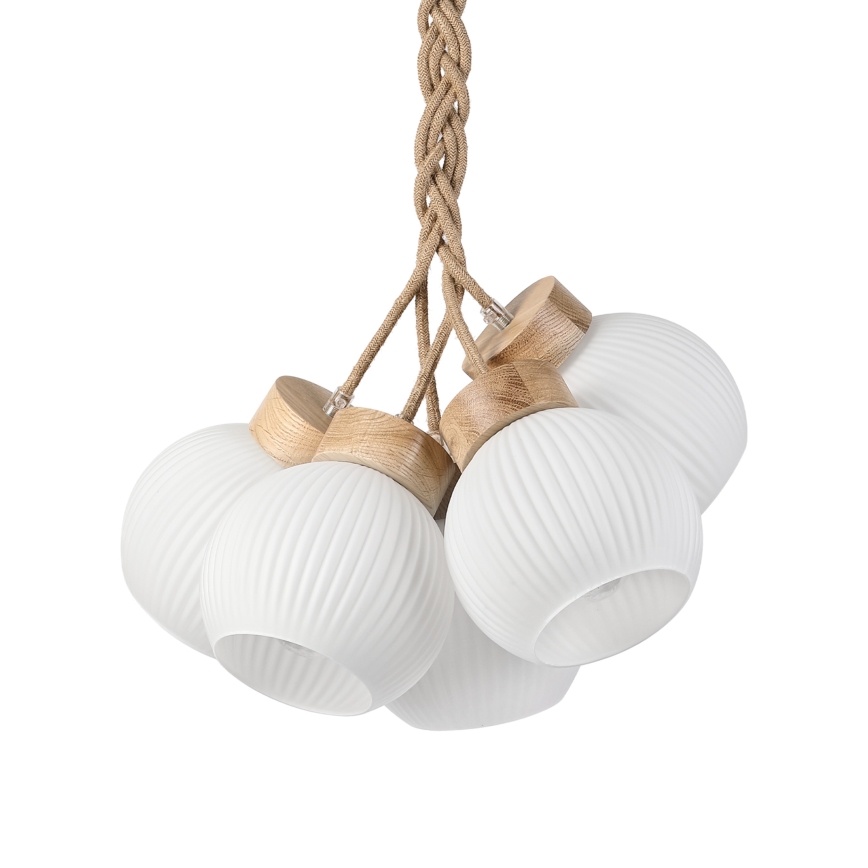 Lestenec na vrvici LOOMIS 5xE27/15W/230V 83 cm bež/hrast