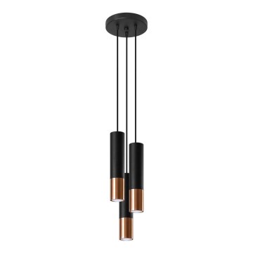 Lestenec na vrvici LOOPEZ 3xGU10/40W/230V okrogel črn/baker