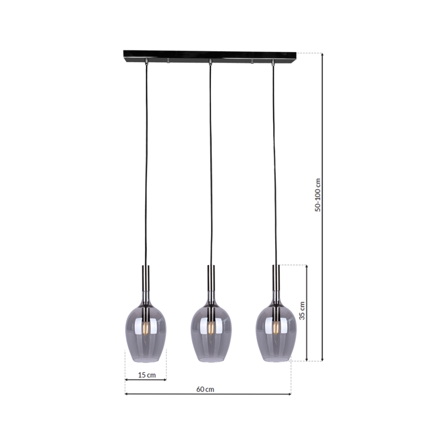 Lestenec na vrvici LUGANO 3xE14/40W/230V siva