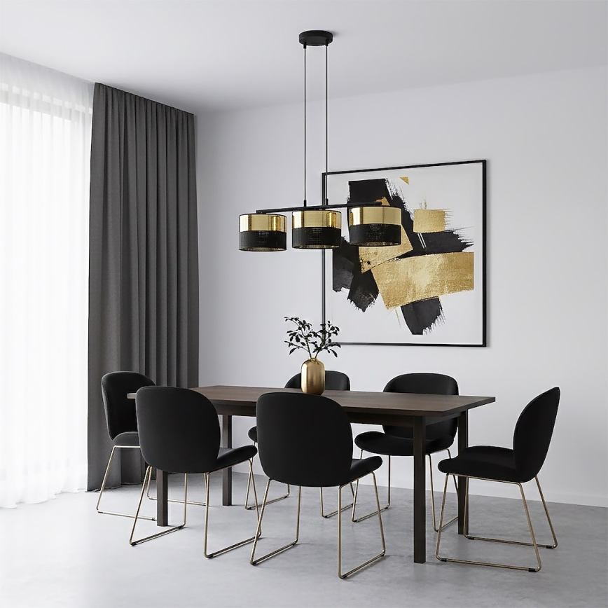 Lestenec na vrvici LUX 3xE27/15W/230V črna/zlata