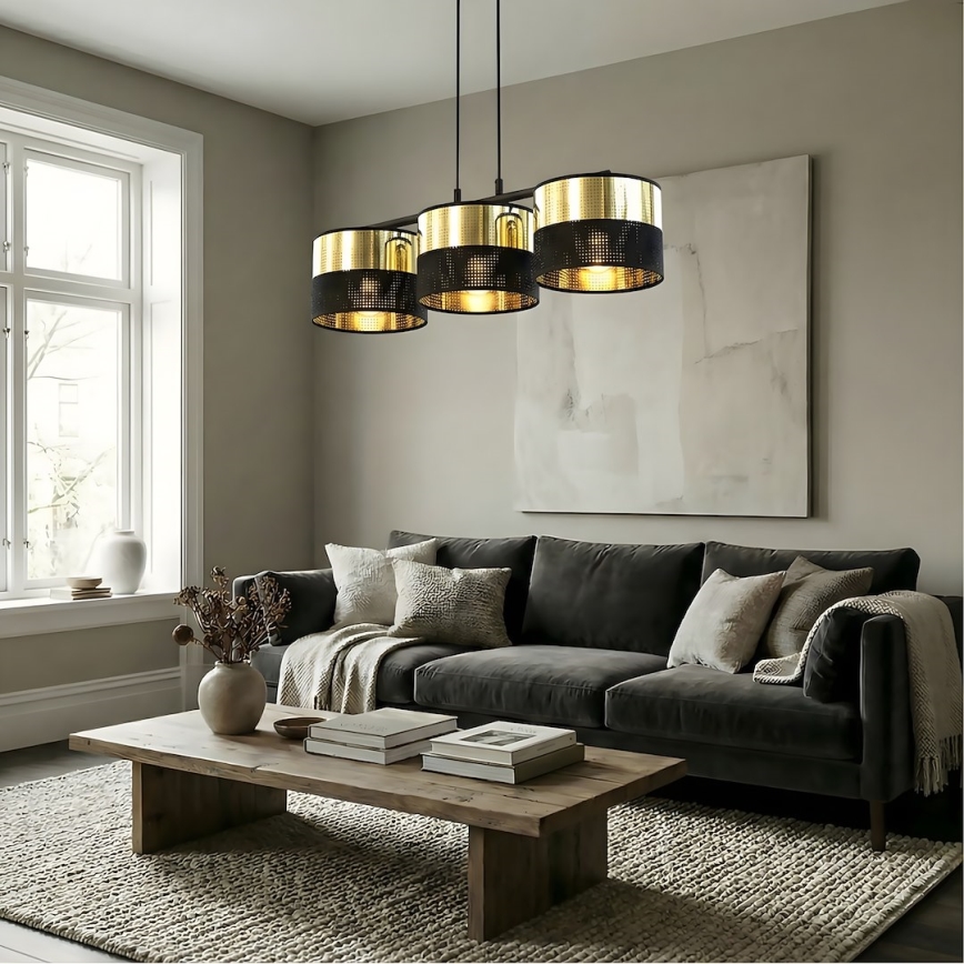 Lestenec na vrvici LUX 3xE27/15W/230V črna/zlata