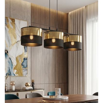 Lestenec na vrvici LUX 3xE27/15W/230V črna/zlata