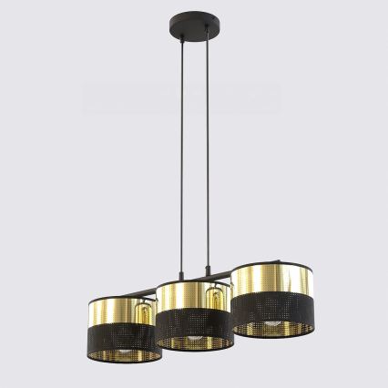 Lestenec na vrvici LUX 3xE27/15W/230V črna/zlata