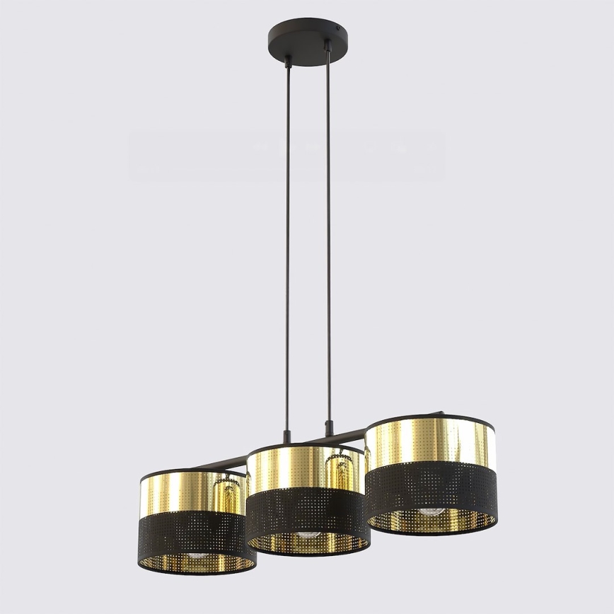 Lestenec na vrvici LUX 3xE27/15W/230V črna/zlata