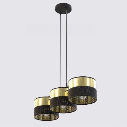 Lestenec na vrvici LUX 3xE27/15W/230V črna/zlata