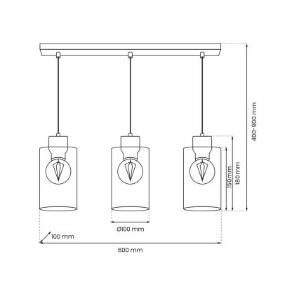 Lestenec na vrvici MADERA 3xE27/60W/230V bela/les